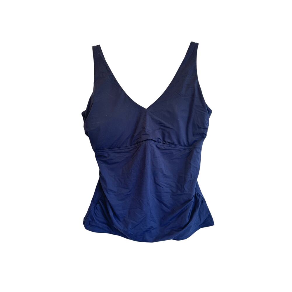 Sea level swim Navy Tankini Swim Top V Neck Ruched Waist Shelf Bra Size 14